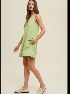 J Jill Love Linen Sleeveless Shift Lime Green Dress. Size Petite Large EUC